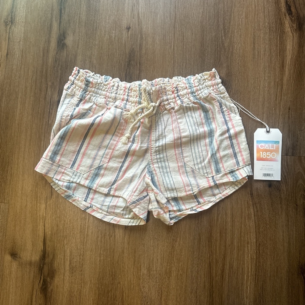 Women's High Waist Striped Shorts - Cream and Pink